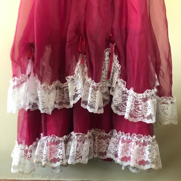 Vintage 70s Victorian Red White Lace Maxi Dress - Picture 10 of 11